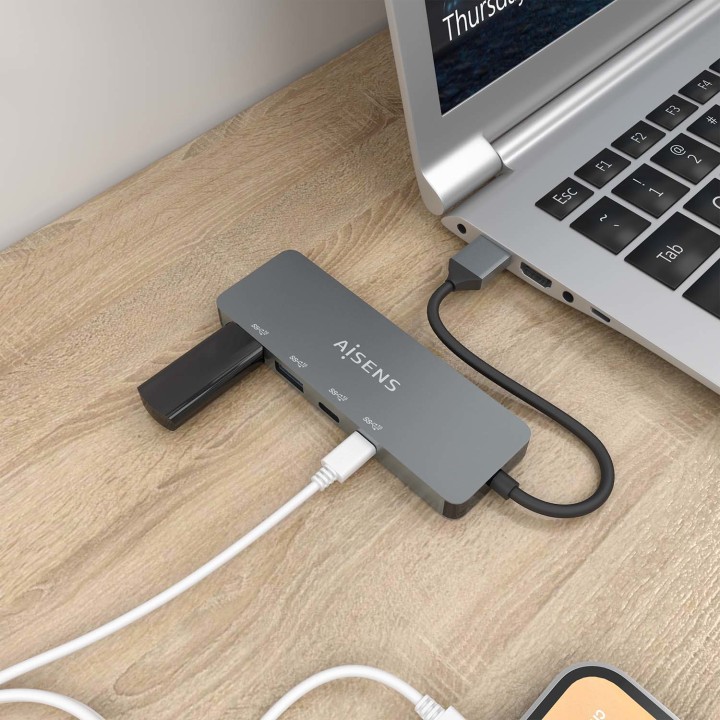 Hub AISENS USB-A a 2xUSB-A/2xUSB-C Gris (A106-0696)