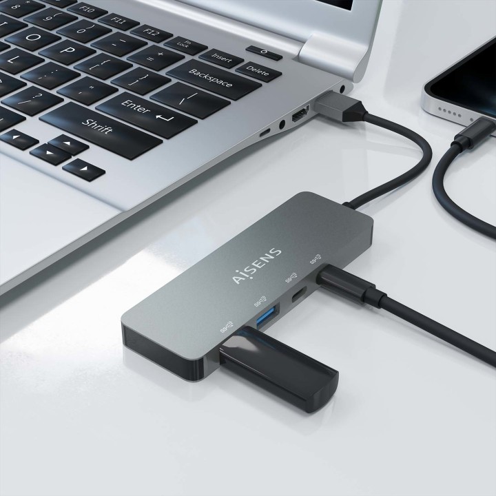 Hub AISENS USB-A a 2xUSB-A/2xUSB-C Gris (A106-0696)