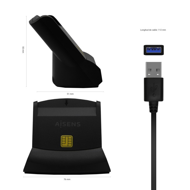 Lector AISENS DNIe USB 2.0 Negro (ASCR-SN05-BK)