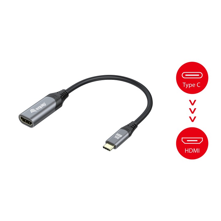 Cable EQUIP USB-C/M a HDMI/H 15cm Negro/Gris (EQ133492)
