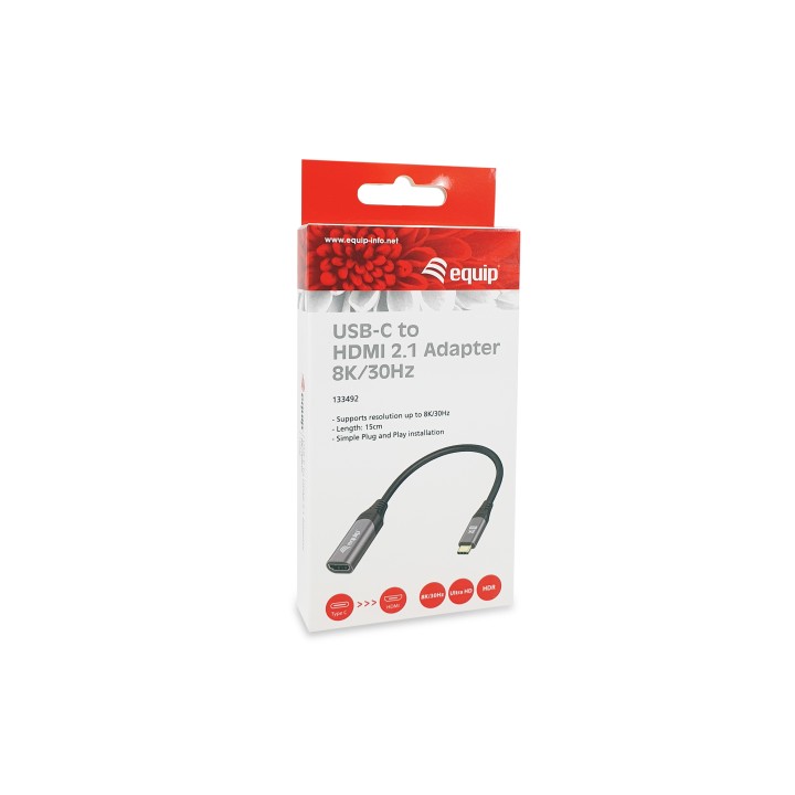 Cable EQUIP USB-C/M a HDMI/H 15cm Negro/Gris (EQ133492)