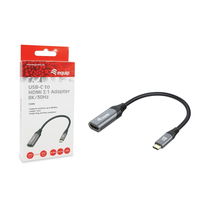 Cable EQUIP USB-C/M a HDMI/H 15cm Negro/Gris (EQ133492)