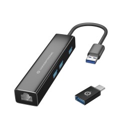 Hub CONCEPTRONIC USB-A a 3USB-A 1xRJ45 Negro (DONN07BA)