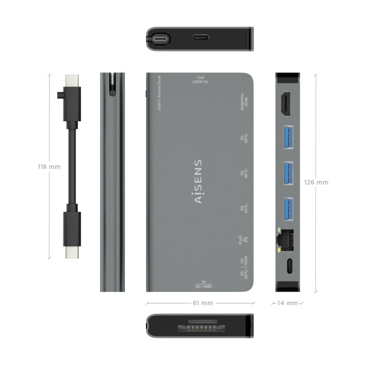 Dock Station AISENS USB-C a HDMI/USB (ASUC-8P015-GR)