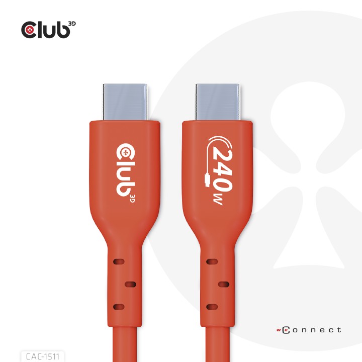 Cable Club 3D USB-C PD 240W 1m M/M Naranja CAC-1511