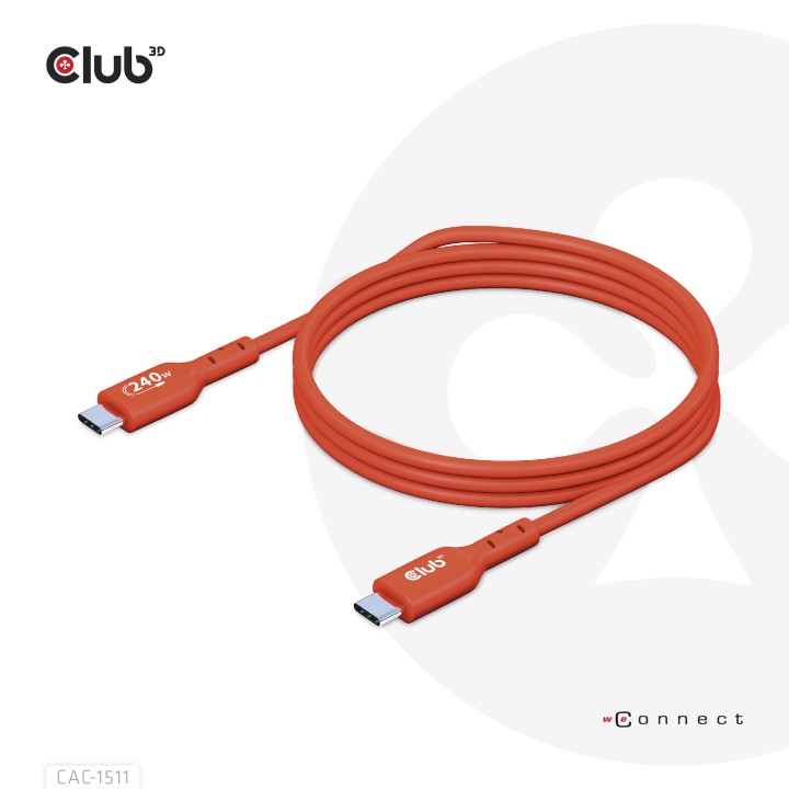 Cable Club 3D USB-C PD 240W 1m M/M Naranja CAC-1511