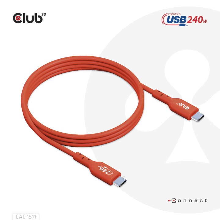 Cable Club 3D USB-C PD 240W 1m M/M Naranja CAC-1511