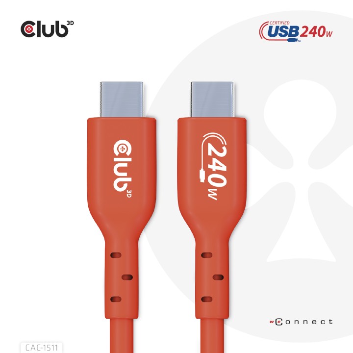 Cable Club 3D USB-C PD 240W 1m M/M Naranja CAC-1511