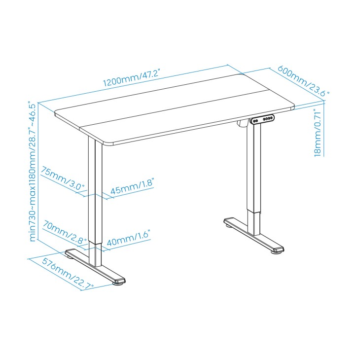 Mesa Electrica TOOQ 120x73x60cm Negra (TQESSD22-BK)