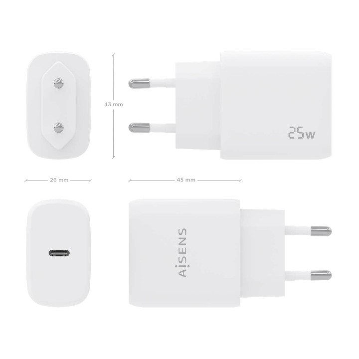 Cargador de Pared AISENS 1xUSB-C 25W Blanco (A110-0756)