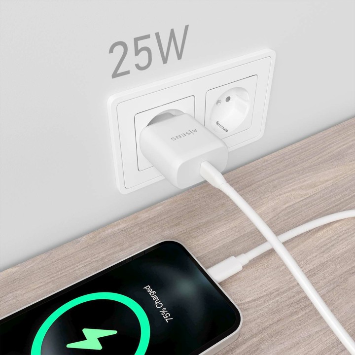 Cargador de Pared AISENS 1xUSB-C 25W Blanco (A110-0756)