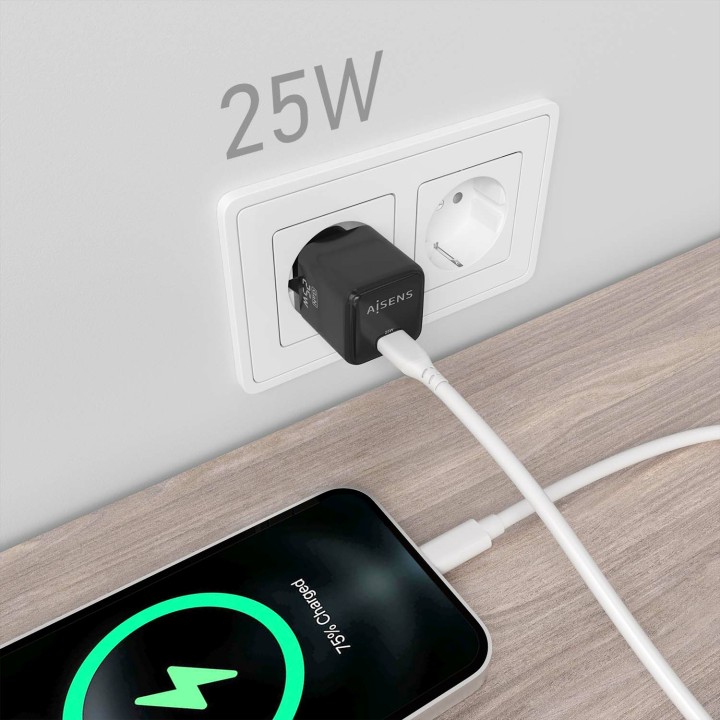 Cargador Pared AISENS GaN 25W USB-C (ASCH-25W1P013-BK)