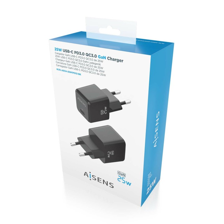 Cargador Pared AISENS GaN 25W USB-C (ASCH-25W1P013-BK)