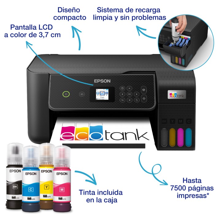 Multif Epson Ecotank ET-2870 A4 Color Negra(C11CJ66421)