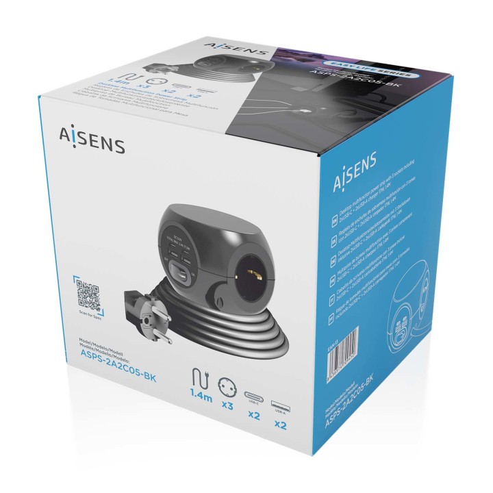 Regleta AISENS 3Schuko 4USB Interruptor(ASPS-2A2C05-BK)