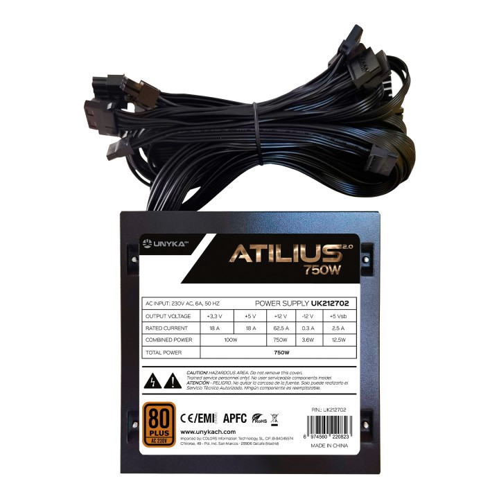 Fuente Unyka Atilius 2.0 ATX 750W 80+ Negra (UK212701)