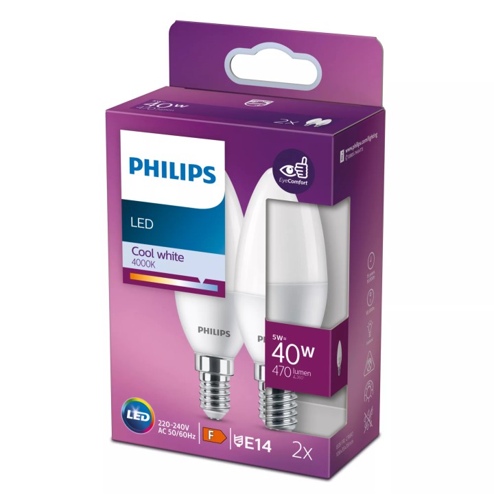 Bombilla Philips Vela LED E14 40W Pack 2 (9290029779)