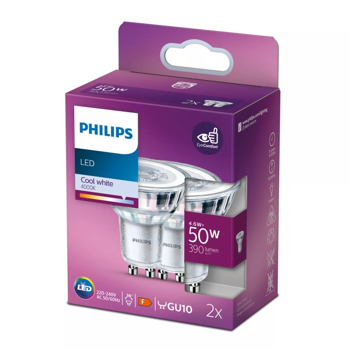Foco Philips LED Blanco Frío GU10 Pack 2 (9290012182C)