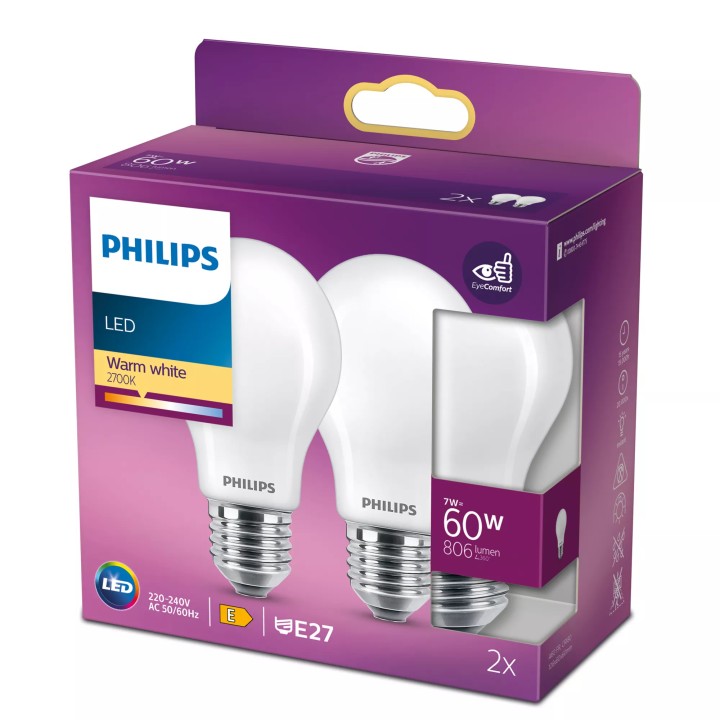 Bombilla Philips LED E27 60W 806L Pack 2 (9290012430D)