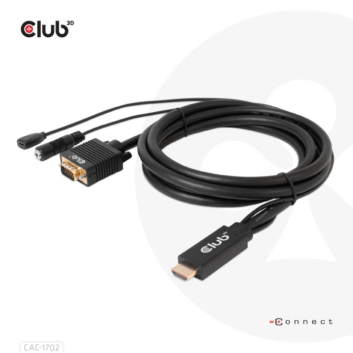 Cable Club 3D HDMI a VGA/28AWG 2m M/M Negro CAC-1712