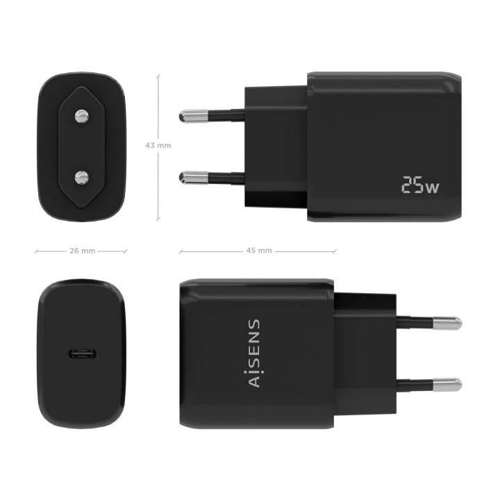 Cargador de Pared AISENS 1xUSB-C 25W Negro (A110-0757)