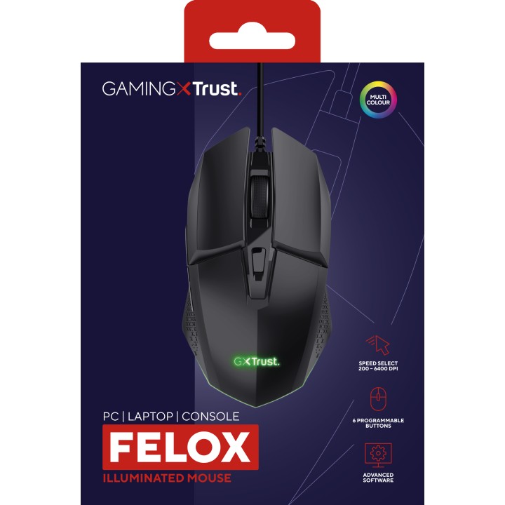 Ratón Gaming Trust GXT109 Felox RGB USB-A Negro (25036)