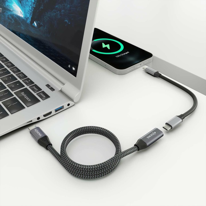 Cable AISENS USB-C/M a USB-C/H 2m Gris (A107-0636)