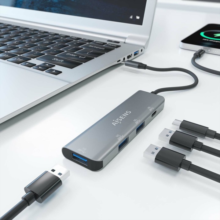 Hub AISENS USB-C a 3xUSB-A 1xUSB-C 15cm Gris(A109-0762)