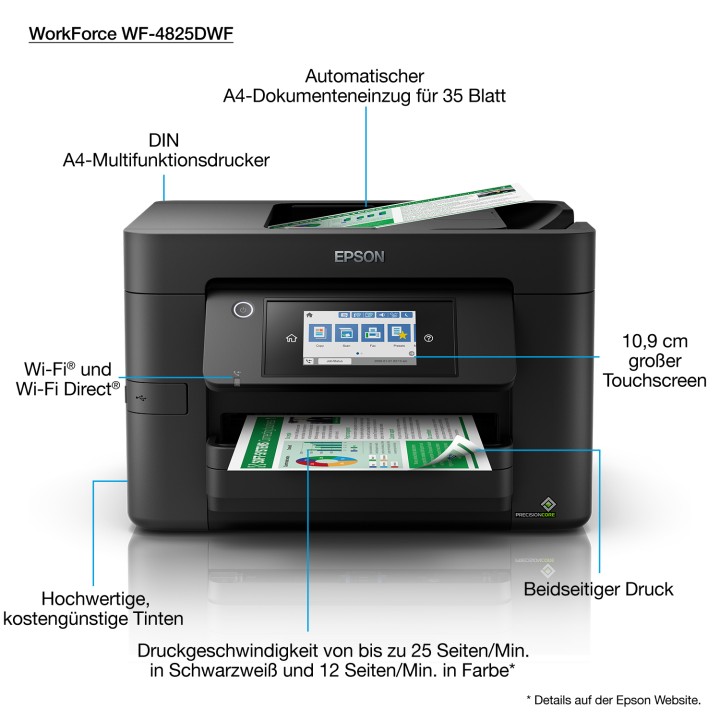 Multif Epson WF-4825DWF A4 Color Fax Negra (C11CJ06404)