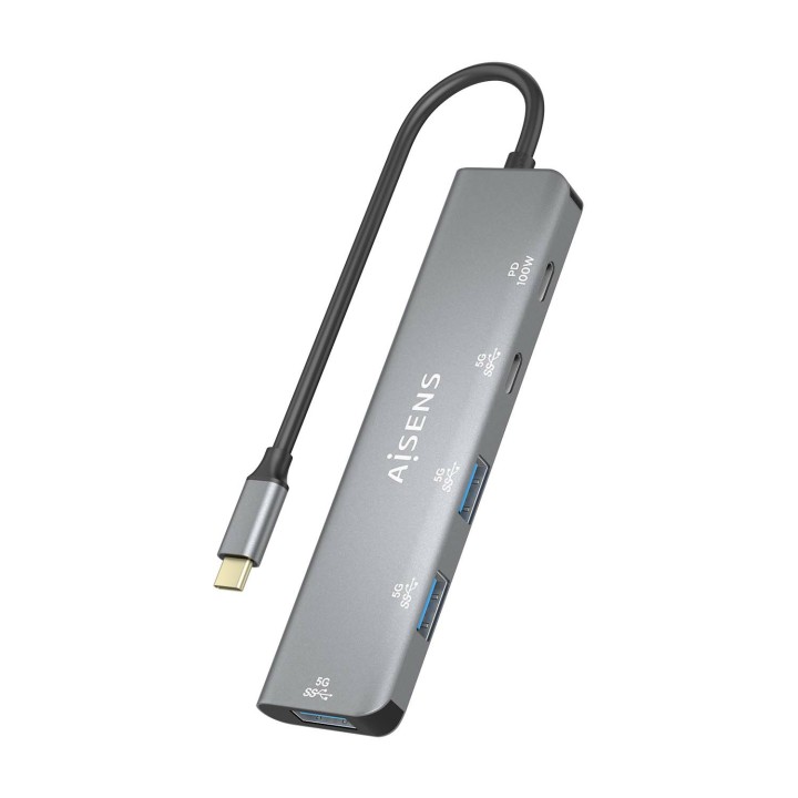 Hub AISENS USB-C 3.1 a 2xUSB-A/3xUSB-C Gris (A109-0857)
