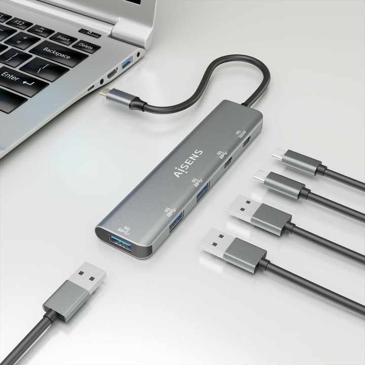 Hub AISENS USB-C 3.1 a 2xUSB-A/3xUSB-C Gris (A109-0857)