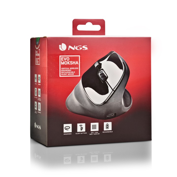 Ratón Vertical NGS Óptico RF 2.4GHz Negro (EVOMOKSHA)