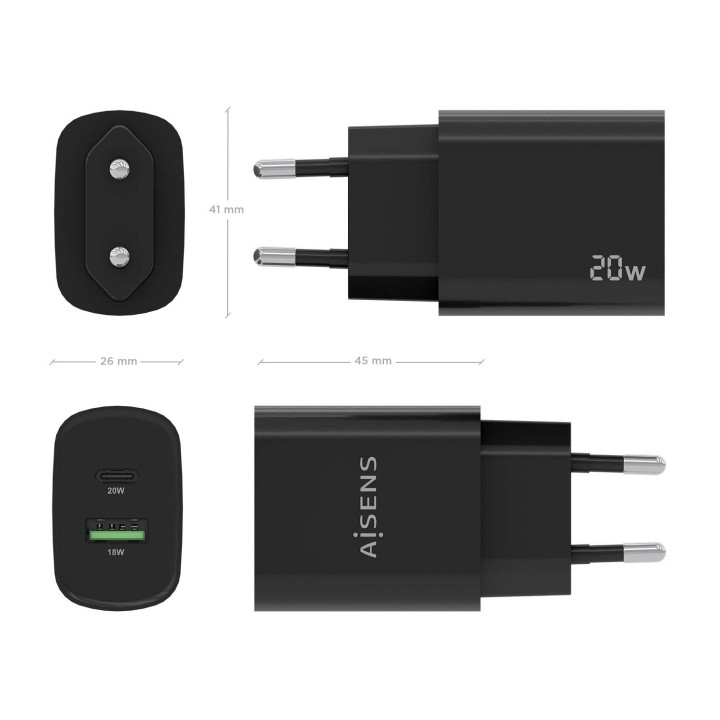 Cargador Pared AISENS 1xUSB-C 1xUSB-A 20W (A110-0755)