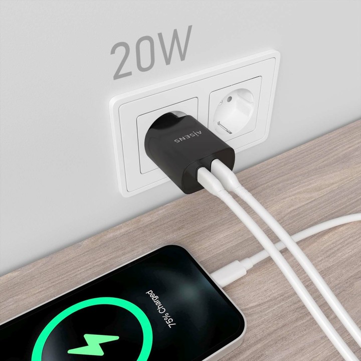 Cargador Pared AISENS 1xUSB-C 1xUSB-A 20W (A110-0755)