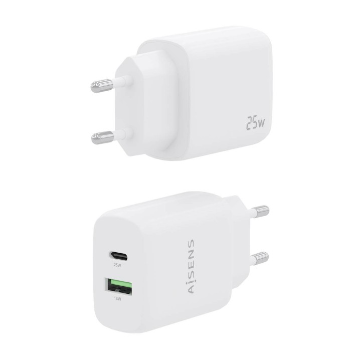 Cargador Pared AISENS USB-C USB-A 25W Blanco(A110-0758)