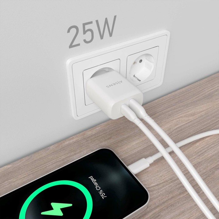 Cargador Pared AISENS USB-C USB-A 25W Blanco(A110-0758)