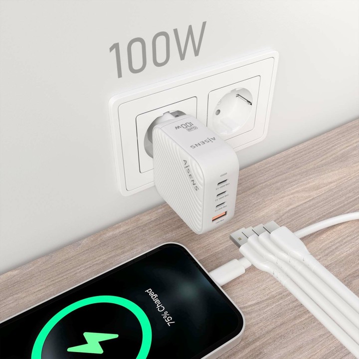 Cargador Pared AISENS 1USB-A 3USB-C (ASCH-100W4P028-W)