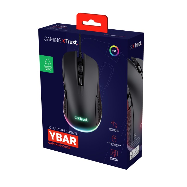 Ratón Gaming Trust GTX922 Ybar RGB USB-A Negro (24729)