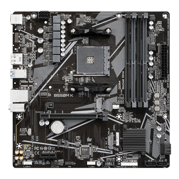 GIGABYTE B550M K:(AM4) 4DDR4 HDMI DP RJ45 mATX
