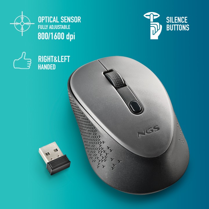Ratón NGS Dew Gray Wireless 1600dpi Gris (DEWGRAY)
