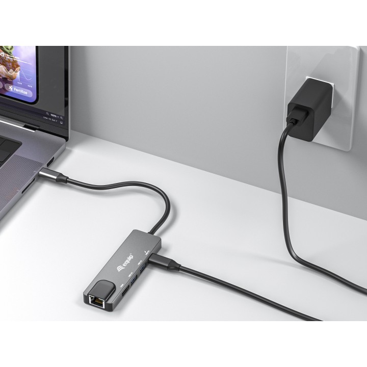 Adaptador EQUIP USB-C 5en1 HDMI RJ45 Gris (EQ133489)