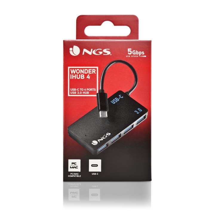 Hub NGS USB-C a 4xUSB-A 3.0 Negro (WONDERIHUB4)