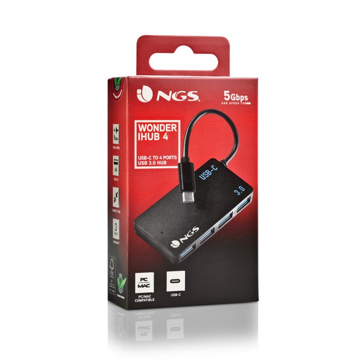 Hub NGS USB-C a 4xUSB-A 3.0 Negro (WONDERIHUB4)