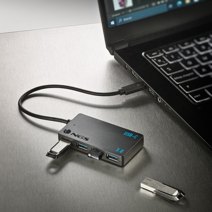 Hub NGS USB-C a 4xUSB-A 3.0 Negro (WONDERIHUB4)