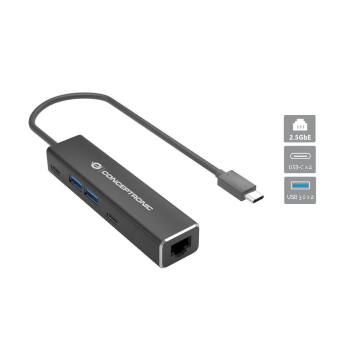 Adaptador CONCEPTRONIC USB-C a RJ45 + Hub (ABBY14B)