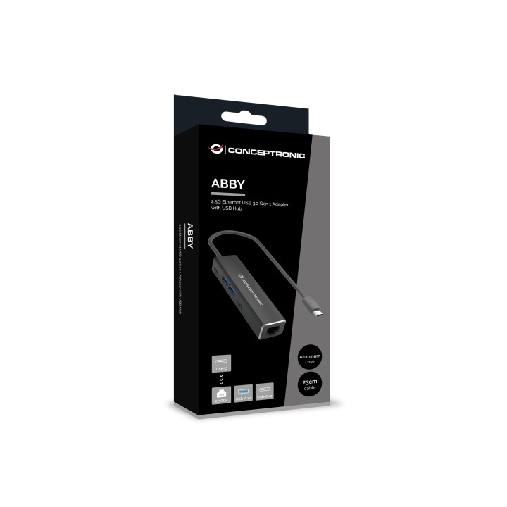 Adaptador CONCEPTRONIC USB-C a RJ45 + Hub (ABBY14B)