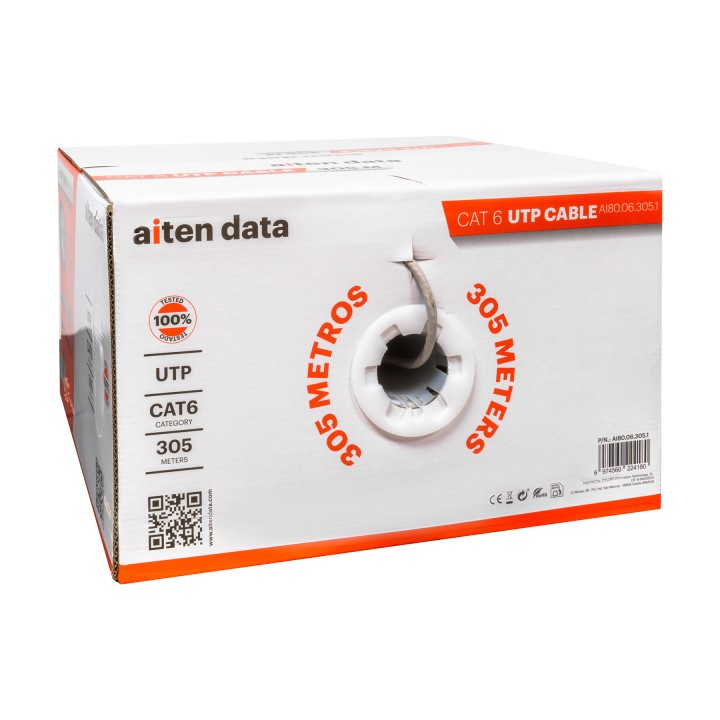 Cable Red Aiten Data Cat6 UTP 305m Gris (AI80.06.305)