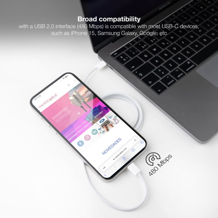 Nanocable USB-C/M-USB-C/M 60W 1m Blanco (10.01.6001-CO)