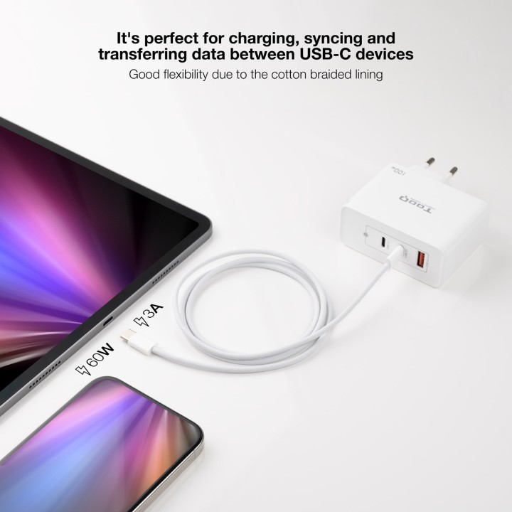 Nanocable USB-C/M-USB-C/M 60W 1m Blanco (10.01.6001-CO)