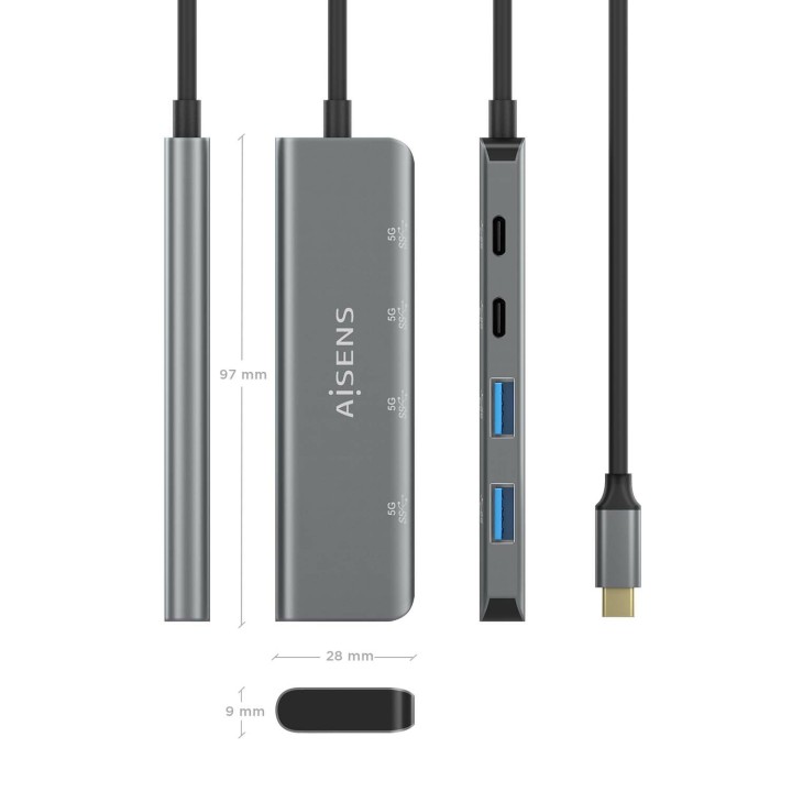 Hub AISENS USB-C a 2xUSB-A 2xUSB-C 15cm Gris(A109-0763)